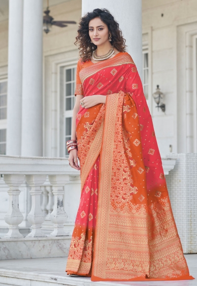 Pink banarasi silk saree with blouse 5377