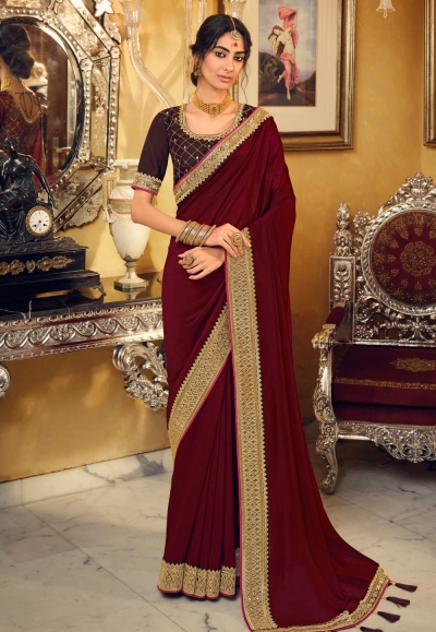 Maroon silk saree with blouse 3401