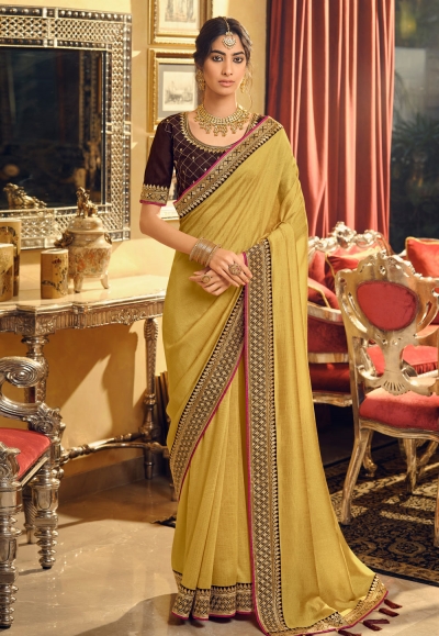 Yellow silk saree with blouse 3407