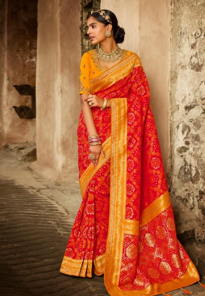 Red silk festival wear saree 2210