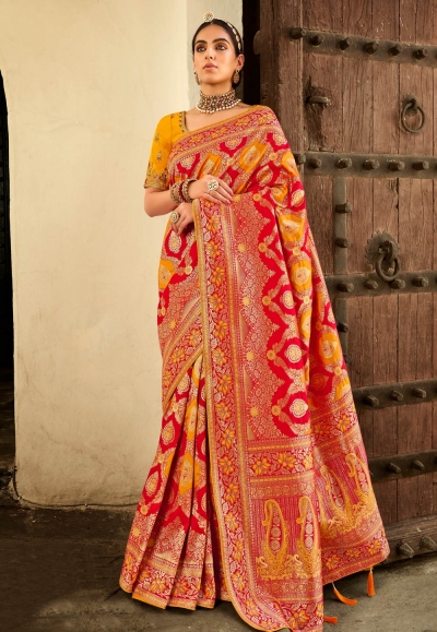 Red silk saree with blouse 2201