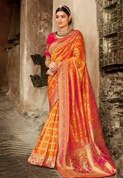 Orange silk festival wear saree 2206
