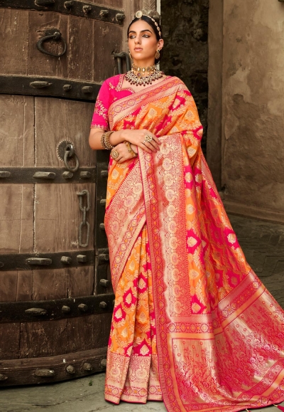 Orange silk festival wear saree 2212