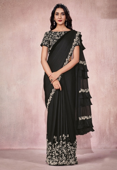 Black silk georgette festival wear saree 21811