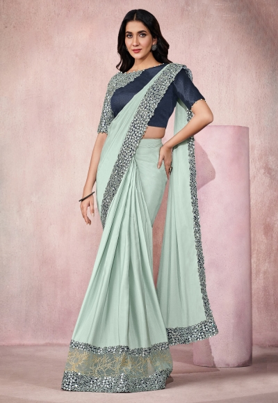 Sky blue silk georgette saree with blouse 21816