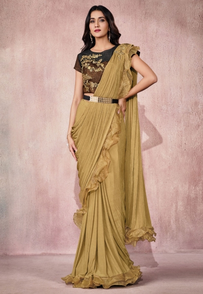 Beige lycra saree with blouse 21822A