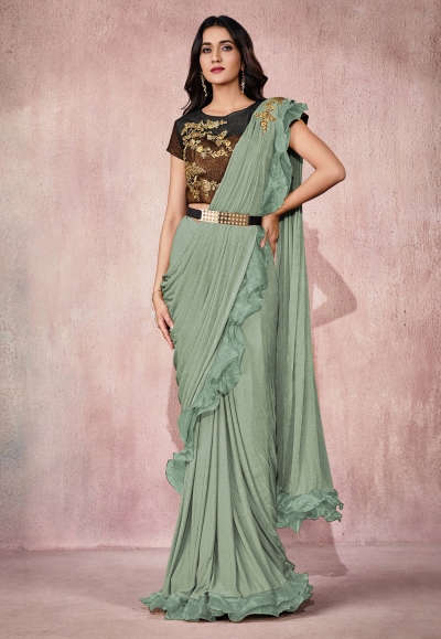 Sea green lycra festival wear saree 21822B