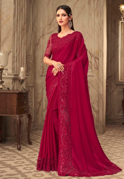 Magenta silk saree with blouse 6301