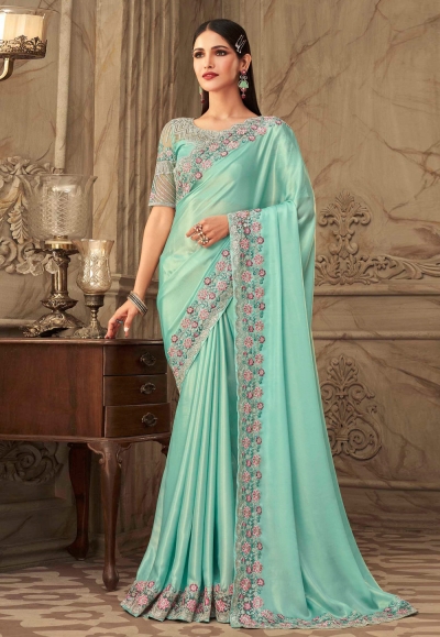 Sky blue silk saree with blouse 6305