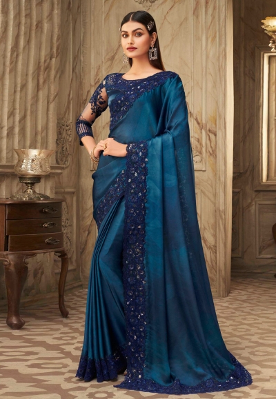 Navy blue silk saree with blouse 6311