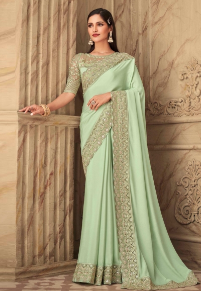 Pista green silk festival wear saree 6312