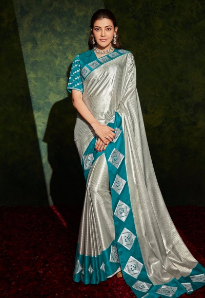 Kajal aggarwal grey silk bollywood saree 5201