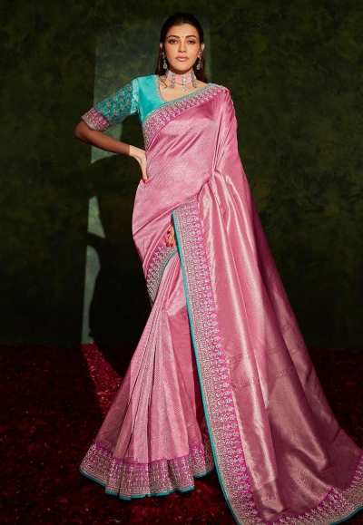 Kajal aggarwal pink silk bollywood saree 5203