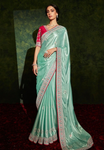 Sky blue georgette saree with blouse 5205