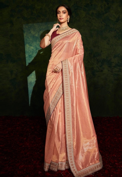 Peach silk festival wear saree 5215