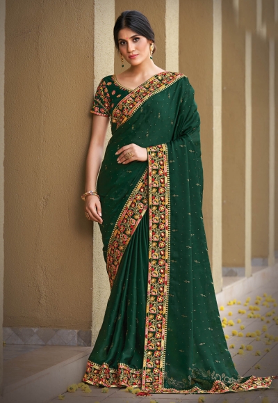 Green silk georgette saree with blouse 141807