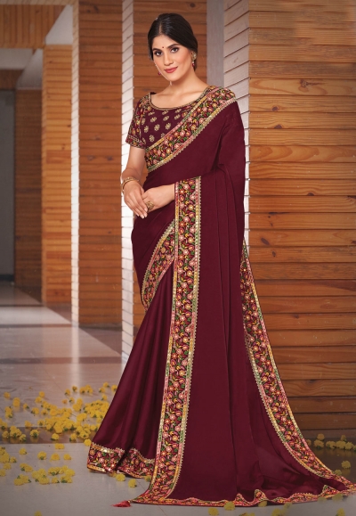 Maroon silk georgette festival wear saree 141808