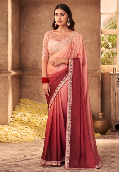 Pink silk saree with blouse 909