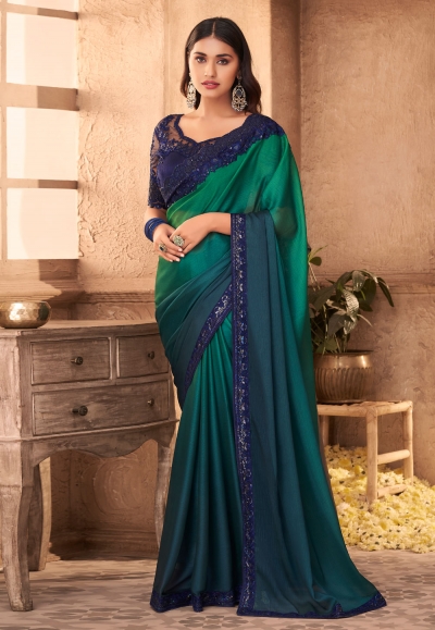 Green silk saree with blouse 913