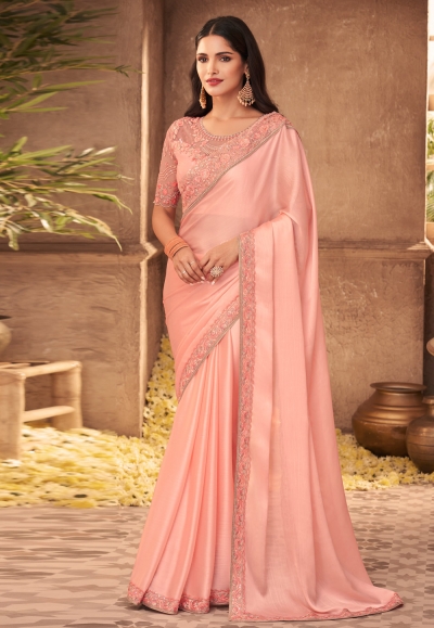 Peach silk festival wear saree 916