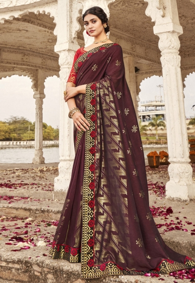 Brown silk festival wear saree 9219