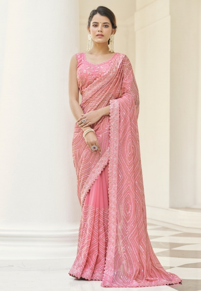 Pink georgette festival wear saree 9506