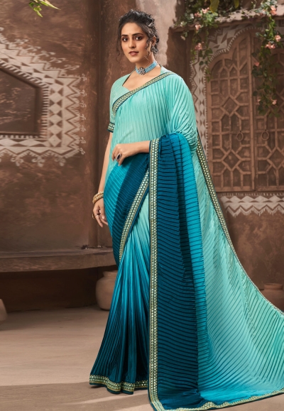 Sky blue chinon half and half saree 4003