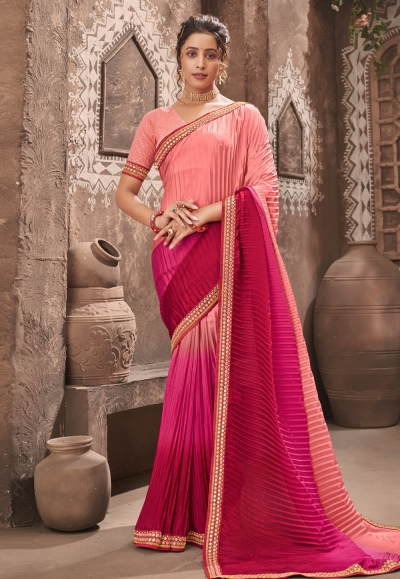 Peach chinon half and half saree 4002