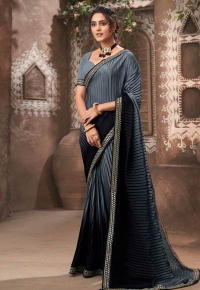 Grey chinon half and half saree 4008