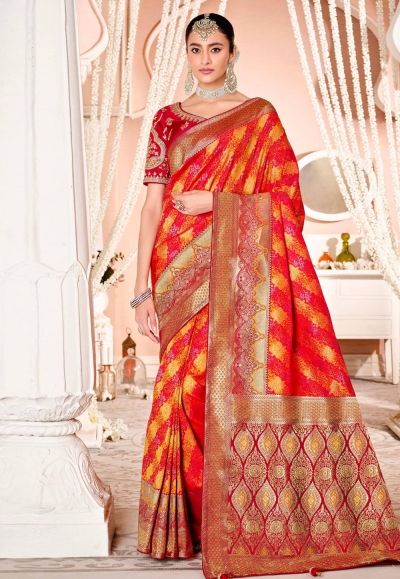 Red silk saree with blouse 13399