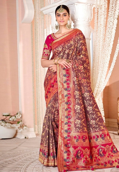 Wine silk festival wear saree 13398