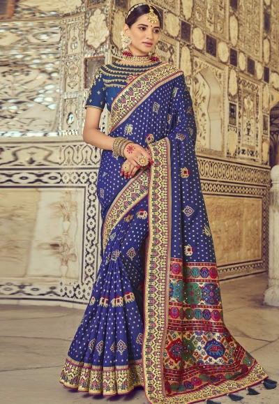 Blue silk saree with blouse 6110