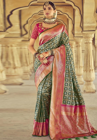 Green silk festival wear saree 6113