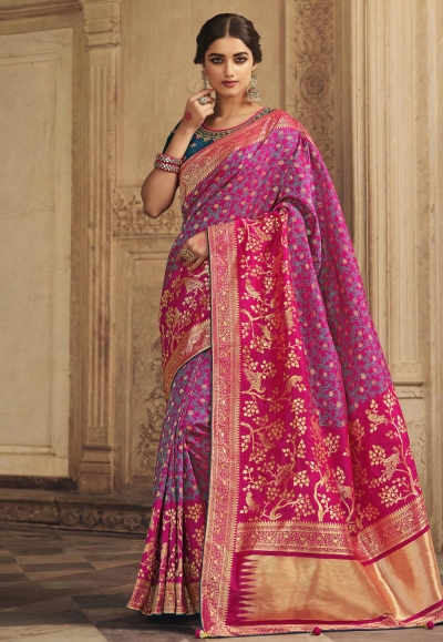 Magenta silk saree with blouse 10159