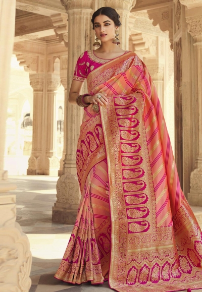 Pink silk saree with blouse 10161