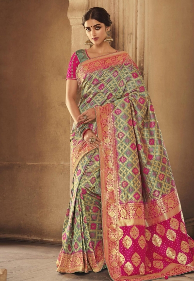 Grey silk festival wear saree 10154