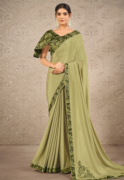 Light green silk georgette saree with blouse 41910