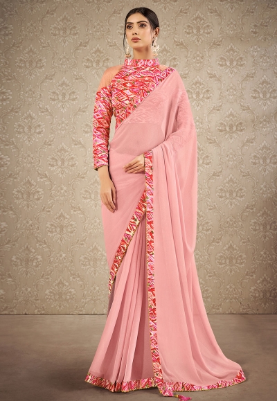 Pink chiffon festival wear saree 41911