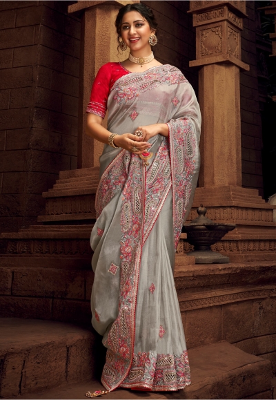 Grey organza festival wear saree 1401