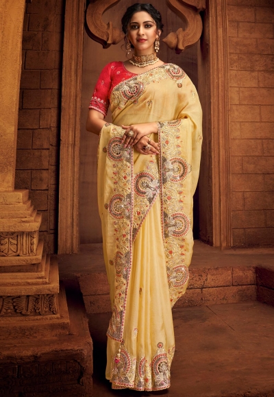 Yellow organza festival wear saree 1405