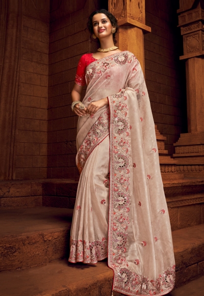 Light pink organza festival wear saree 1409