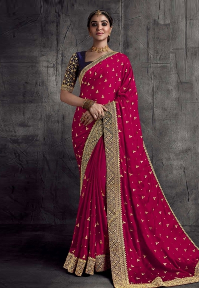 Magenta silk saree with blouse 8301