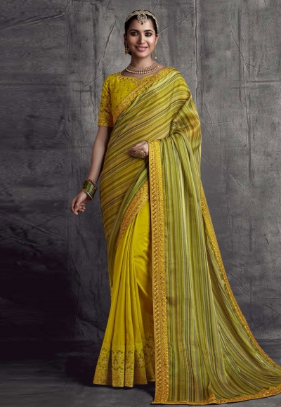 Mustard silk festival wear saree 8302