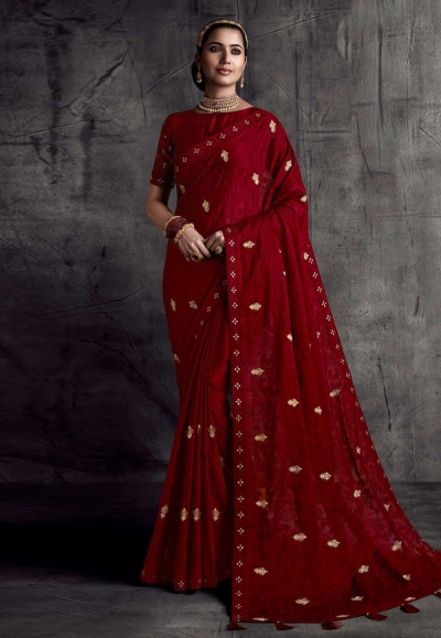Maroon silk saree with blouse 8305