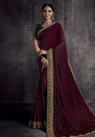 Wine georgette festival wear saree 8314