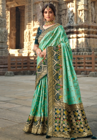 Light green silk saree with blouse 13374