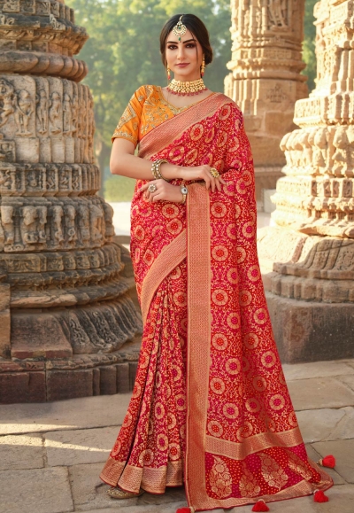 Red silk saree with blouse 13378