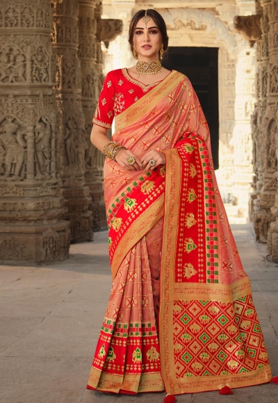 Pink silk saree with blouse 13386