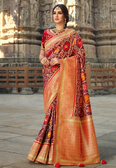 Wine silk saree with blouse 13388