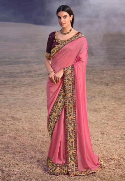 Pink silk saree with blouse 3903